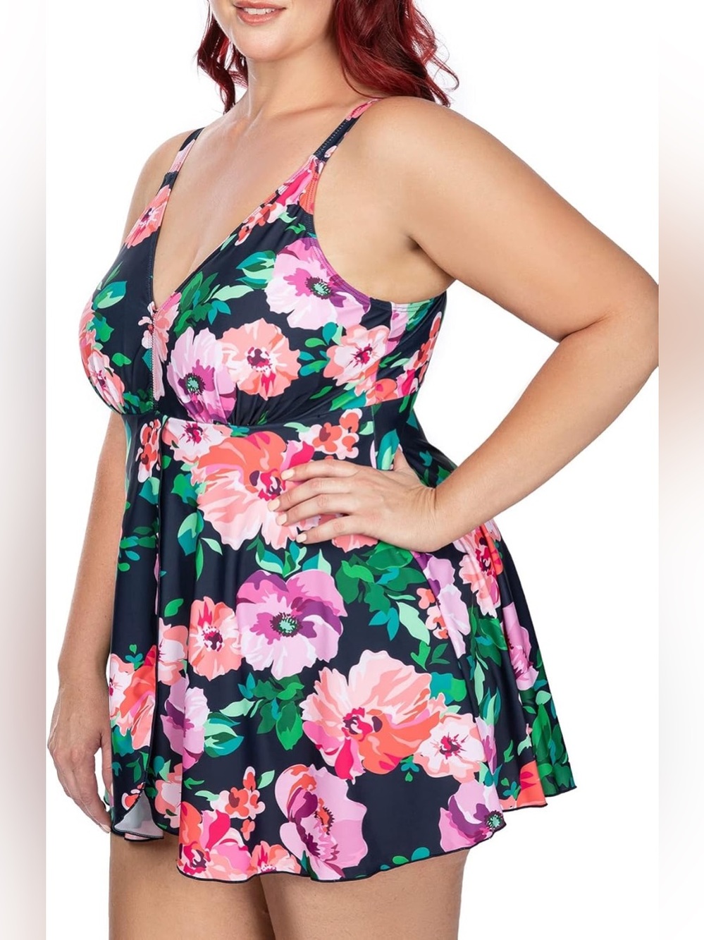 PERONA Women's Plus Size Floral Print One-Piece Beach Resort Swimdress 20W